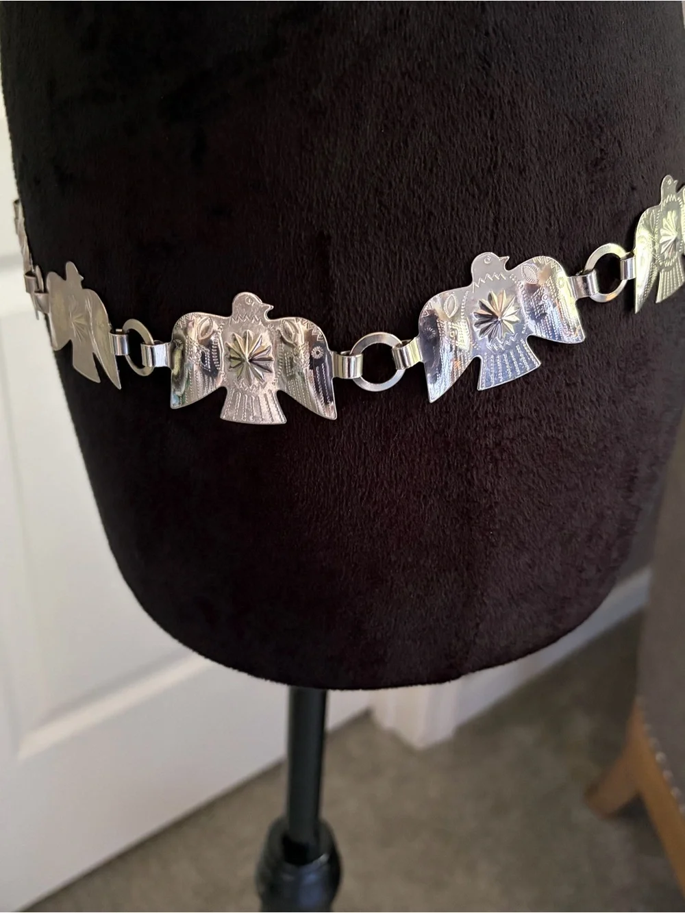 Silver Southwestern Thunderbird Concho Belt -  Decorative Western Link Belt